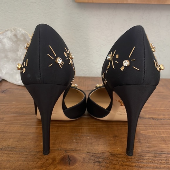 Charlotte Olympia Black Beaded/Diamond Pumps with gold.  Never worn. - Picture 3 of 7